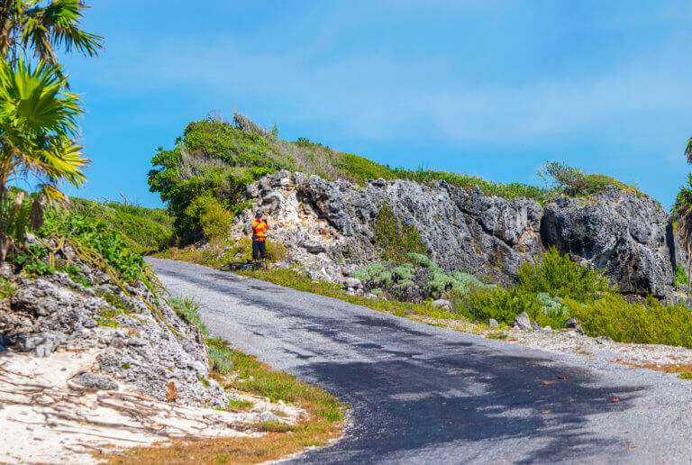 Cyclist in Cuban Coastline panorama