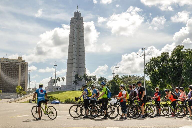 Cycling Group at the Plaza de la Revolucion in Havana, Cuba